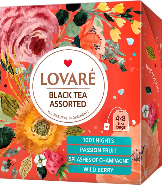 Чай черный Lovare и зеленый пакетированный ассорти (32x2 г) 32 шт. 
