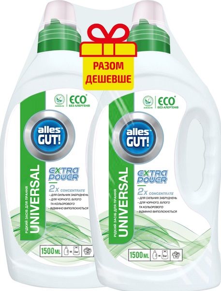 Гель для машинной и ручной стирки Alles GUT! ECO универсальный 1,5 л +1,5 л 3 л 2 шт.
