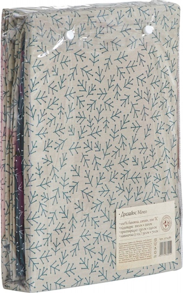 Комплект постільної білизни Mineo сімейний бежевий із зеленим La Nuit 