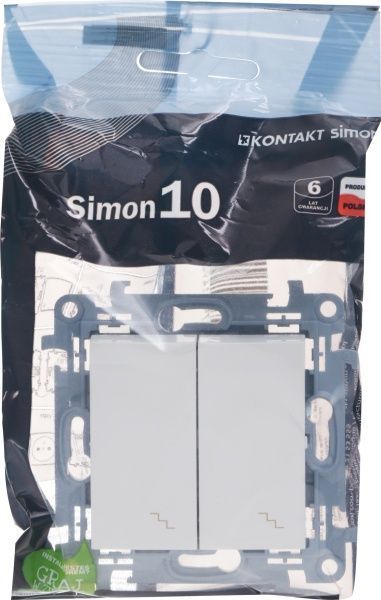 Выключатель проходной двухклавишный Simon 10 без подсветки 10 А 250В белый CW6/2.01/11