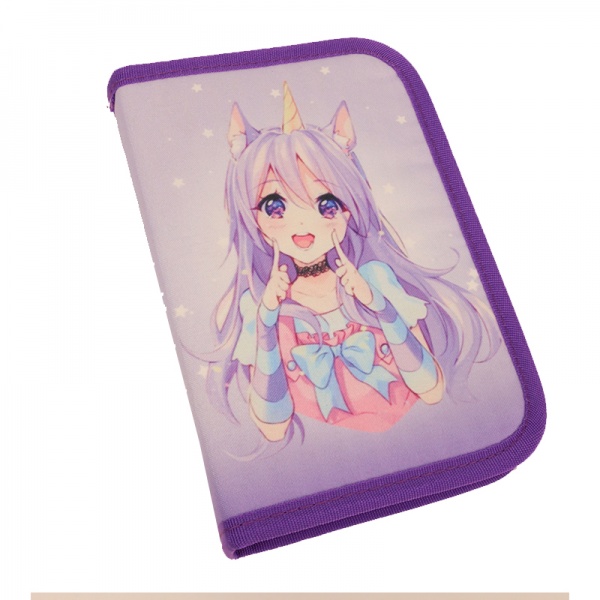 Пенал школьный Девушка-единорог 52602745 Lider фиолетовый с рисунком