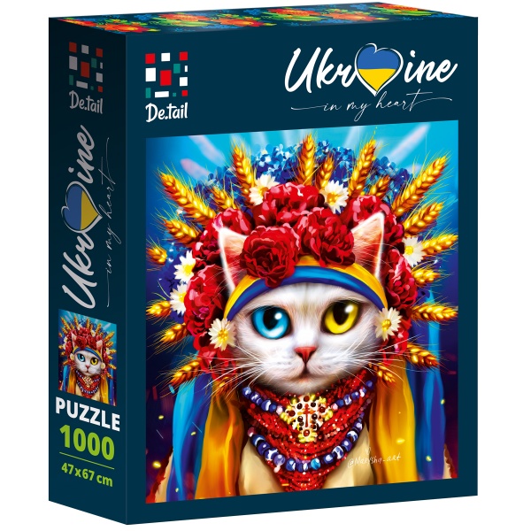 Пазли картонні De.tail Біла кішка у вінку DT1000-06