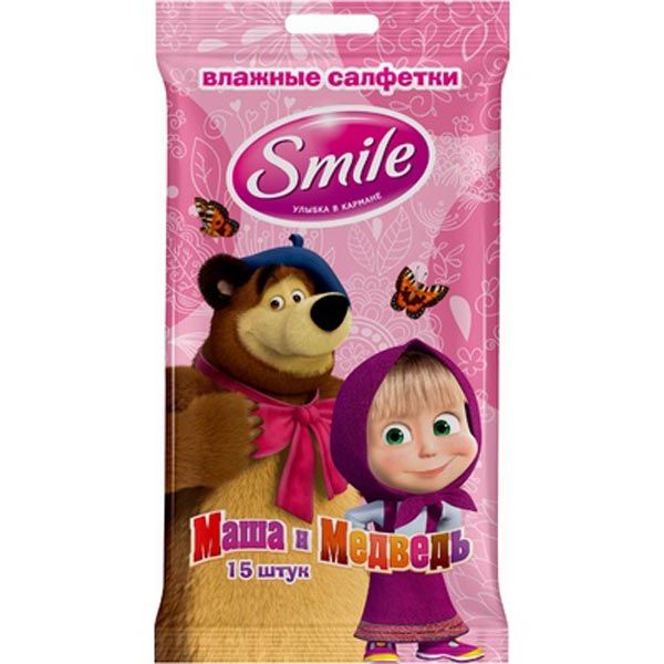 Серветки вологі Smile Маша і ведмідь 15 шт