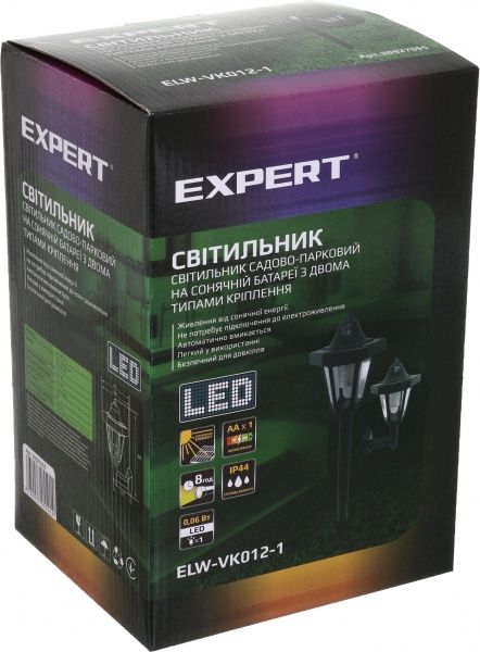 Світильник на сонячній батареї Expert ELW-VK012-1 0,06 Вт IP44 чорний 