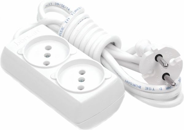 Удлинитель Borsan без заземления 2 гн. белый 2 м BR-1542-2