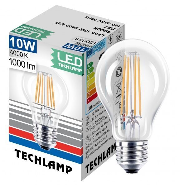 Лампа світлодіодна Techlamp Classic A60 10 Вт E27 4000 К 220 В прозора 