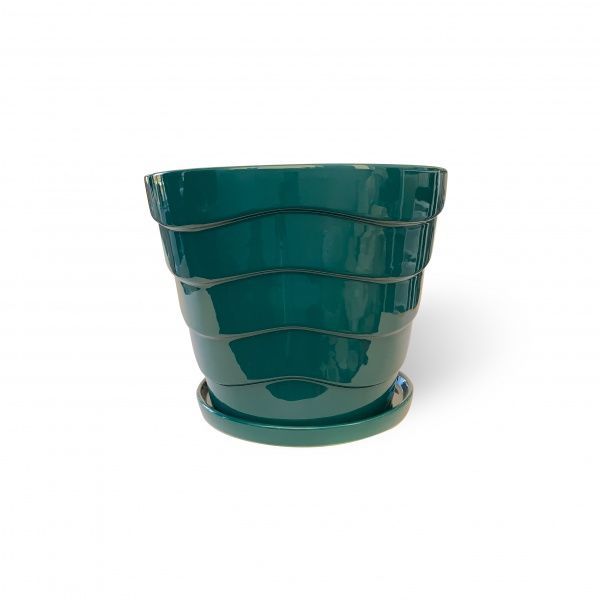 Горщик керамічний Резон Конус з хвильками овальний 4,6л смарагдовий 