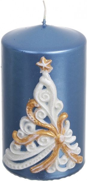 Свічка декоративна Ялинка синя різьба 70х120 мм Pako-If
