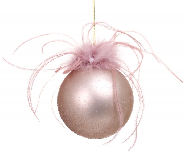 Елочная игрушка в форме шара с перьями 8 см 