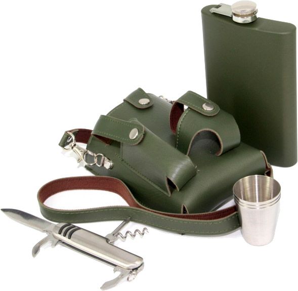 Фляга в чехле со стопкой и перочинным ножом PT-9