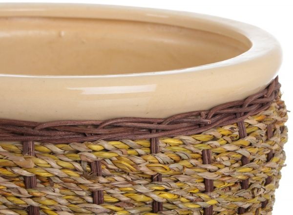Горшок Viet Thanh Ceramic с блюдцем плетеный 30х21 см VT.10875-1 круглый бежевый с коричневым 