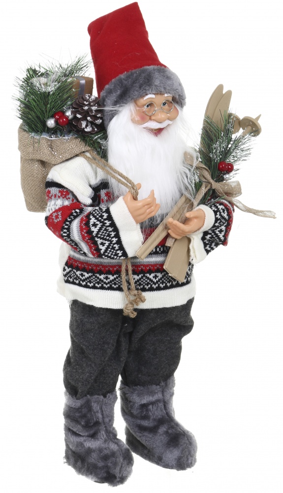 Декоративна новорічна фігура Санта лісовий у светрі сіро-червоний 60 см