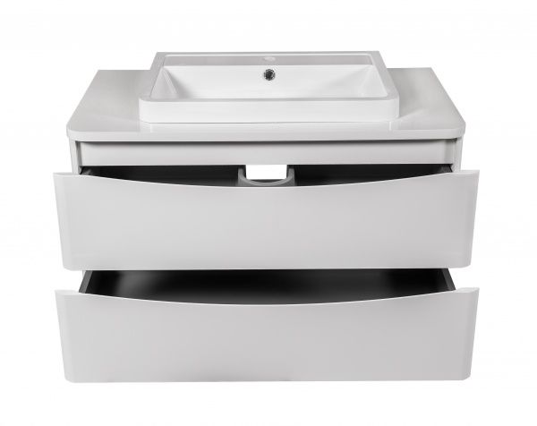 Тумба подвесная Aqua Rodos Vista белый глянец со столешницей 90 см и умывальником Bar 60 см