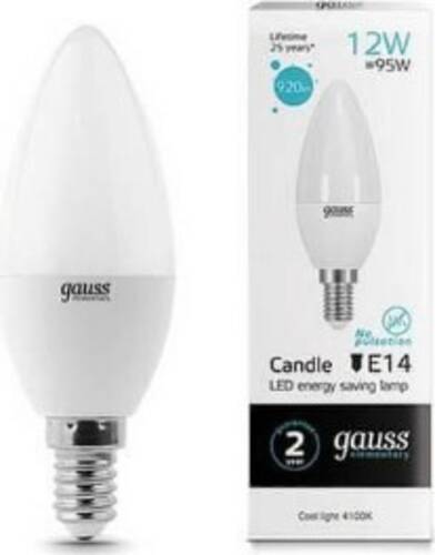 Лампа светодиодная Gauss Elementary 12 Вт C37 матовая E14 220 В 4100 К 33122 