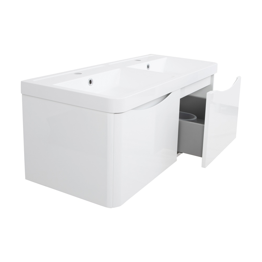 Тумба подвесная Aqua Rodos VISTA белый глянец с умывальником Bar двойная чаша 100 см