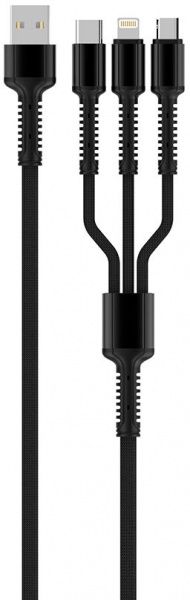 Кабель ColorWay 3в1 (Lightning+MicroUSB+Type-C) 1,2 м чорний (CW-CBU3003-GR) 