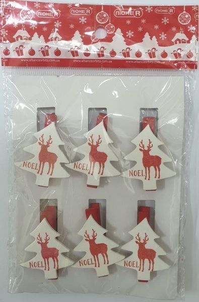 Деревянные новогодние прищепки ПіонеR 5x4 см 6 шт. 91920-PN 