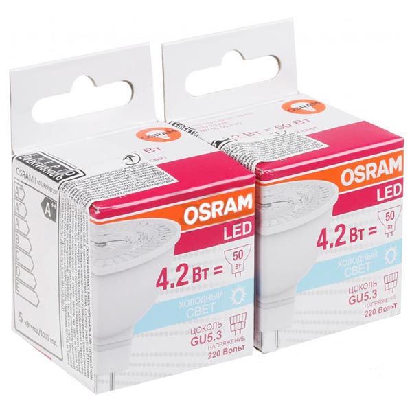 Лампа LED Osram MR16 4.2 Вт GU5.3 5000К 2 шт