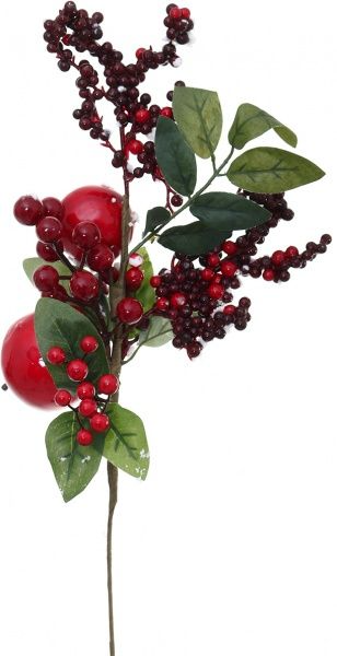Веточка декоративная заснеженная с ягодками и яблочками 43 см 4048F