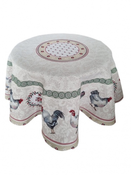 Скатерть Курочки d140 бежевый Прованс 