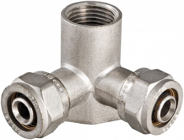 Водорозетка обтискна на два виходи внутрішня Valtec 16х16х1/2