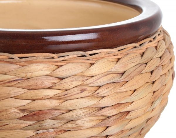 Горщик Viet Thanh Ceramic з блюдцем плетений 30х21 см VT.10891-1 круглий бежевий 