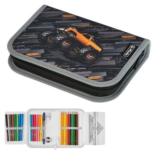 Пенал 31 предмет Monster Truck 50032983 Herlitz черный с рисунком