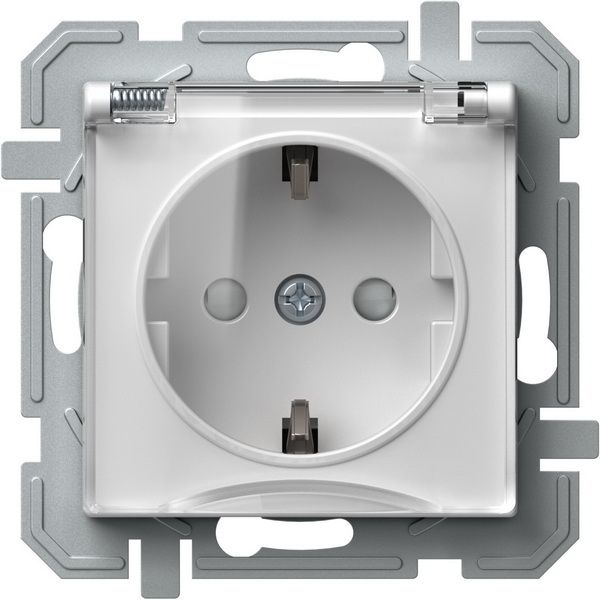 Розетка вологозахищена із заземленням TEM Logiq зі шторками з кришкою білий VQ11PTXO-U