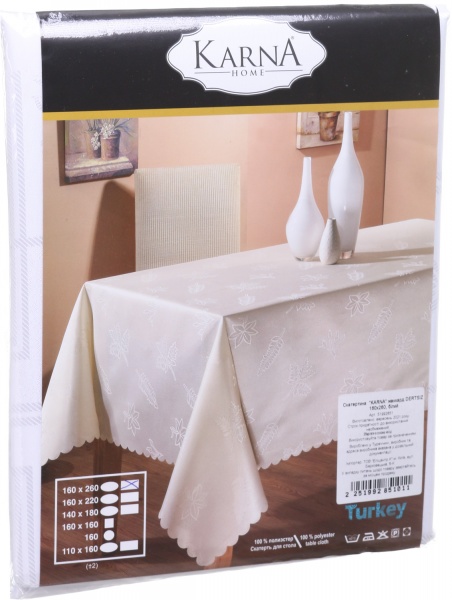 Скатерть Dertsiz прямоугольная жаккард 160x220 см белый Karna 