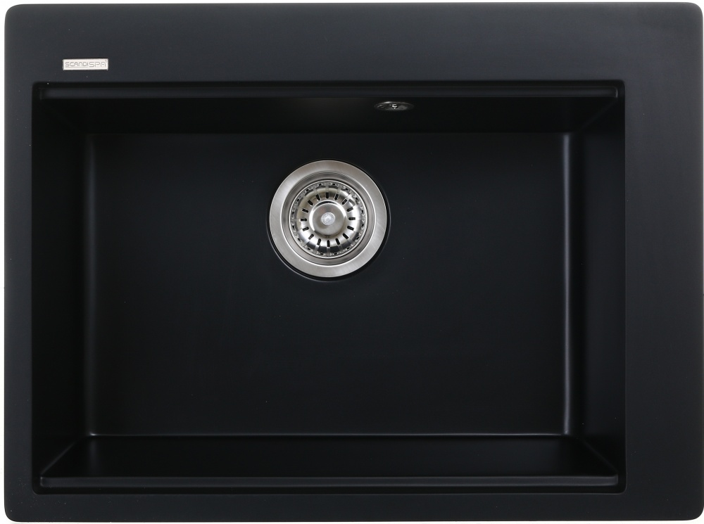 Мойка ScandiSPA из кварцевого песка Delta black D GMD620bD + деревянная дощечка