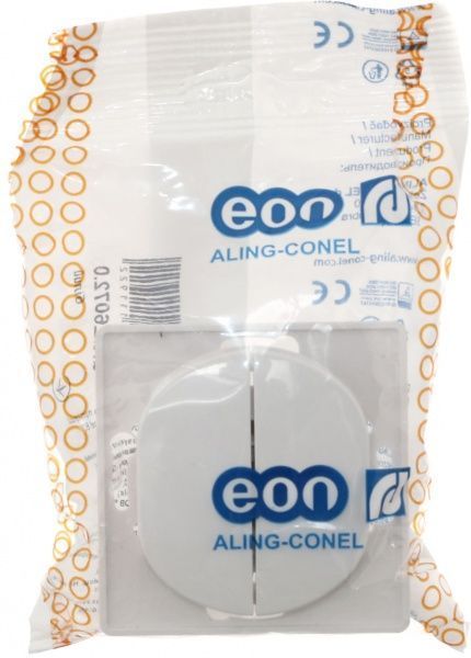 Вимикач прохідний двоклавішний Aling-Conel Eon без підсвітки 10 А 250В білий E6072.0