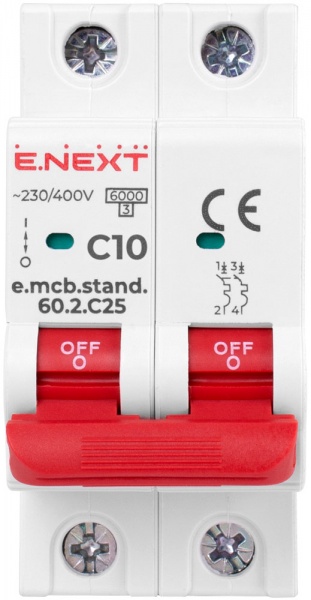 Автоматический выключатель E.NEXT e.mcb.stand.60.2.C10, 2р, 10А, C, 6кА s002116