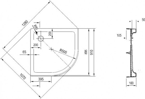 Піддон душовий Ravak Verona 90 ST R-500 + сифон Basik 90 chrome