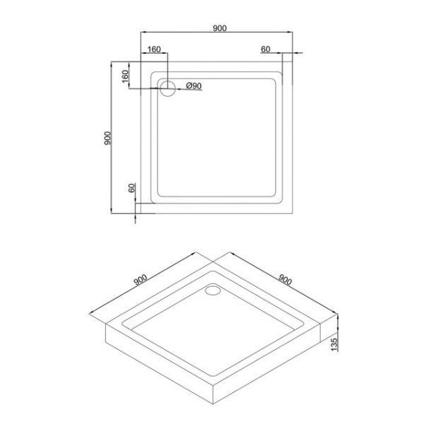 Поддон акриловый Imprese TRS9090 90х90х15 см