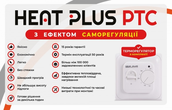Комплект для теплої підлоги Heat Plus з терморегулотором М5.16 (1 кв.м) HP01PTC