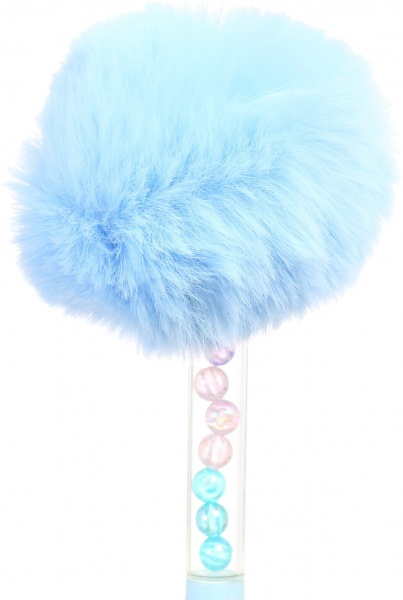 Ручка шариковая Пушистый помпон с жемчужинами голубая 