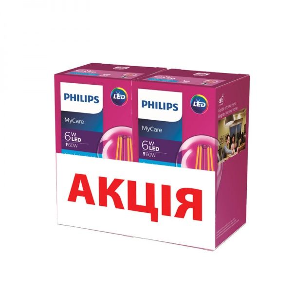 Лампа светодиодная Philips LEDClassic 2 шт./уп. 6 Вт A60 прозрачная E27 220 В 6500 К 929001974608/2 