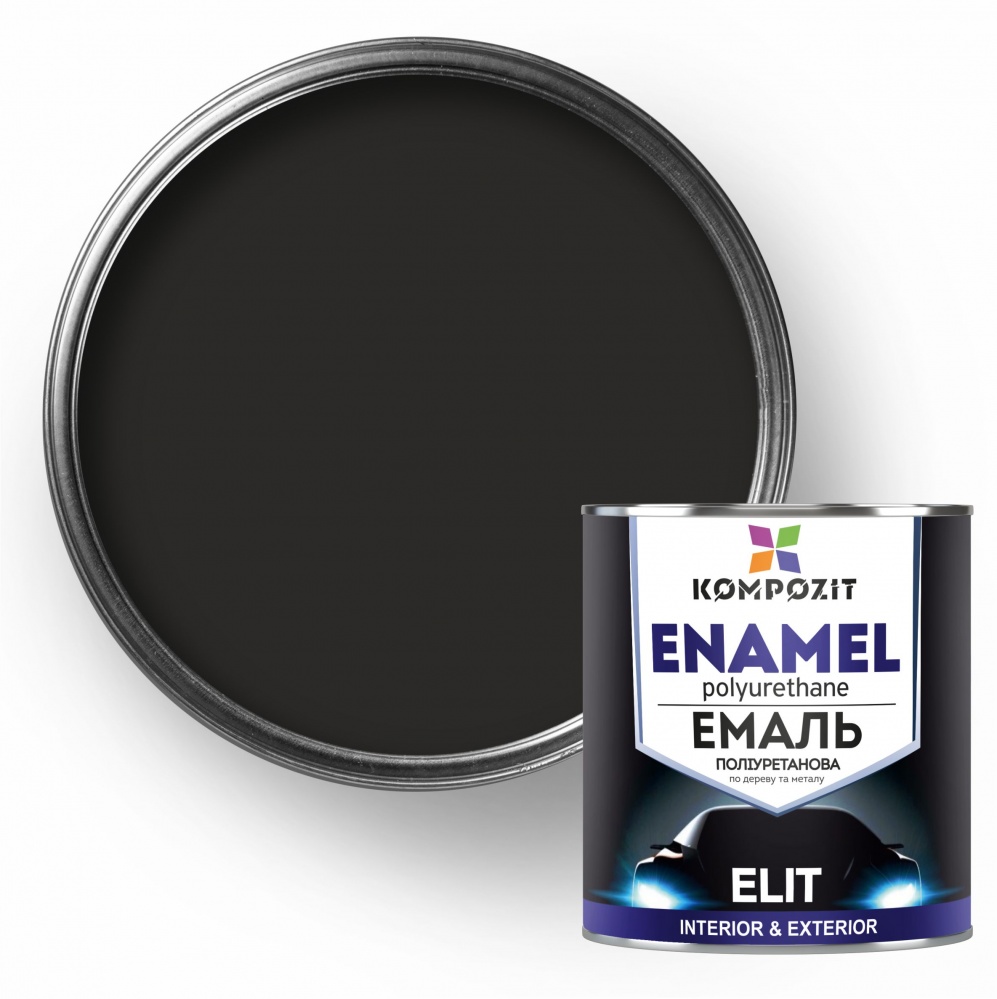 Емаль поліуретанова Kompozit ELIT RAL 9005 чорний шовковистий мат 0,6л
