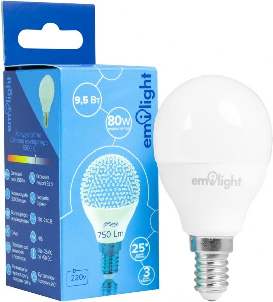 Лампа светодиодная Emilight 9,5 Вт G45 матовая E14 220 В 6500 К 