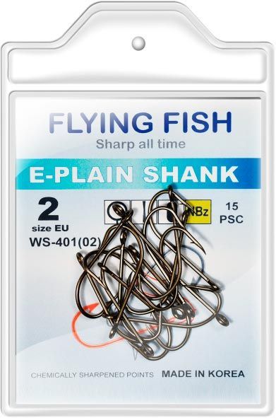 Крючок Flying Fish рыболовный E-PLAIN SHANK №2 0,285 г 15 шт. WS-401(02)