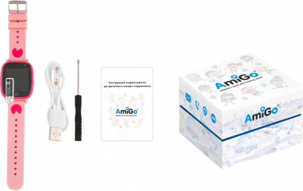 Смарт-годинник AmiGo дитячий вологозахищений GO001 pink (458092)