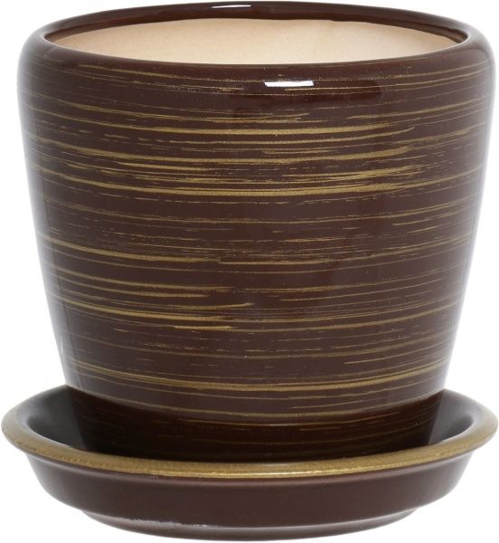 Горщик керамічний Оріана-Запоріжкераміка Грація №4 глянець шоколадний-золотий круглий 1,2л темний шоколад/золотий (056
