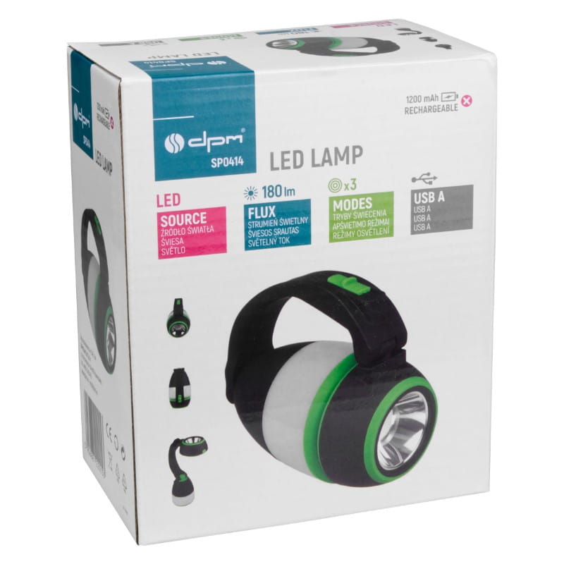 Фонарь аккумуляторный DPM LED SP0414 180 Lm черный с зеленым