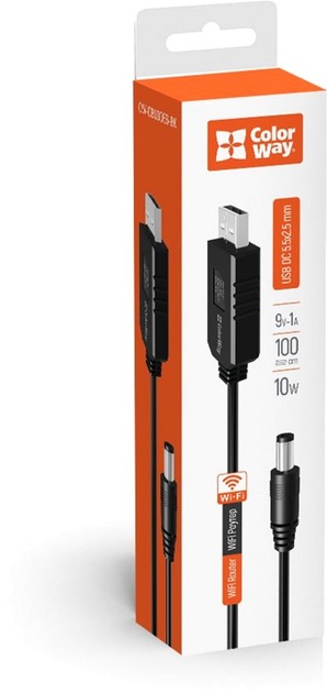 Кабель ColorWay 9V (USB-DC 5.5х2.5mm) 1 м чорний (CW-CBUD066-BK)