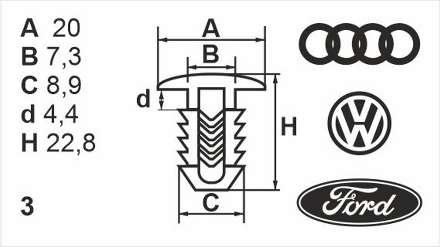 Клипса нажимная наружная (обшивка) Romix (A12301S)