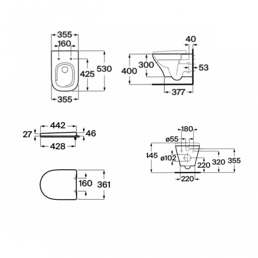 Унитаз подвесной ROCA AIROS VORTEX, с сиденьем slow-closing