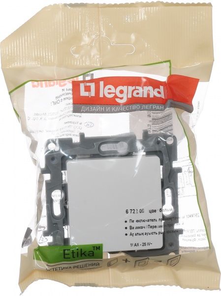 Переключатель перекрестный одноклавишный Legrand Etika без подсветки 10 А 250В белый 672209