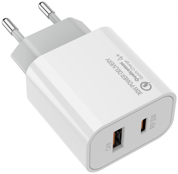 Зарядное устройство ColorWay Power Delivery Port PPS USB (Type-C PD + USB QC3.0) (30W) white (CW-CHS037PD-WT) 