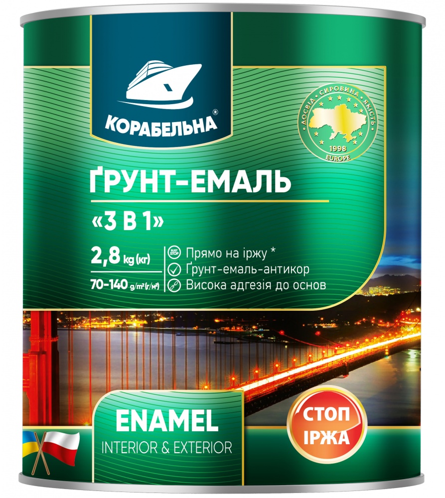 Грунт-эмаль КОРАБЕЛЬНА 3 в 1 серый глянец 0,9кг