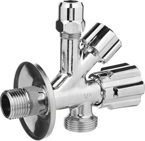Кран вентильный Albertoni 1/2х3/8х3/4 двойной